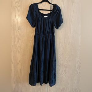 Loft Smocked Tiered Puff Sleeve Maxi Dress in Black